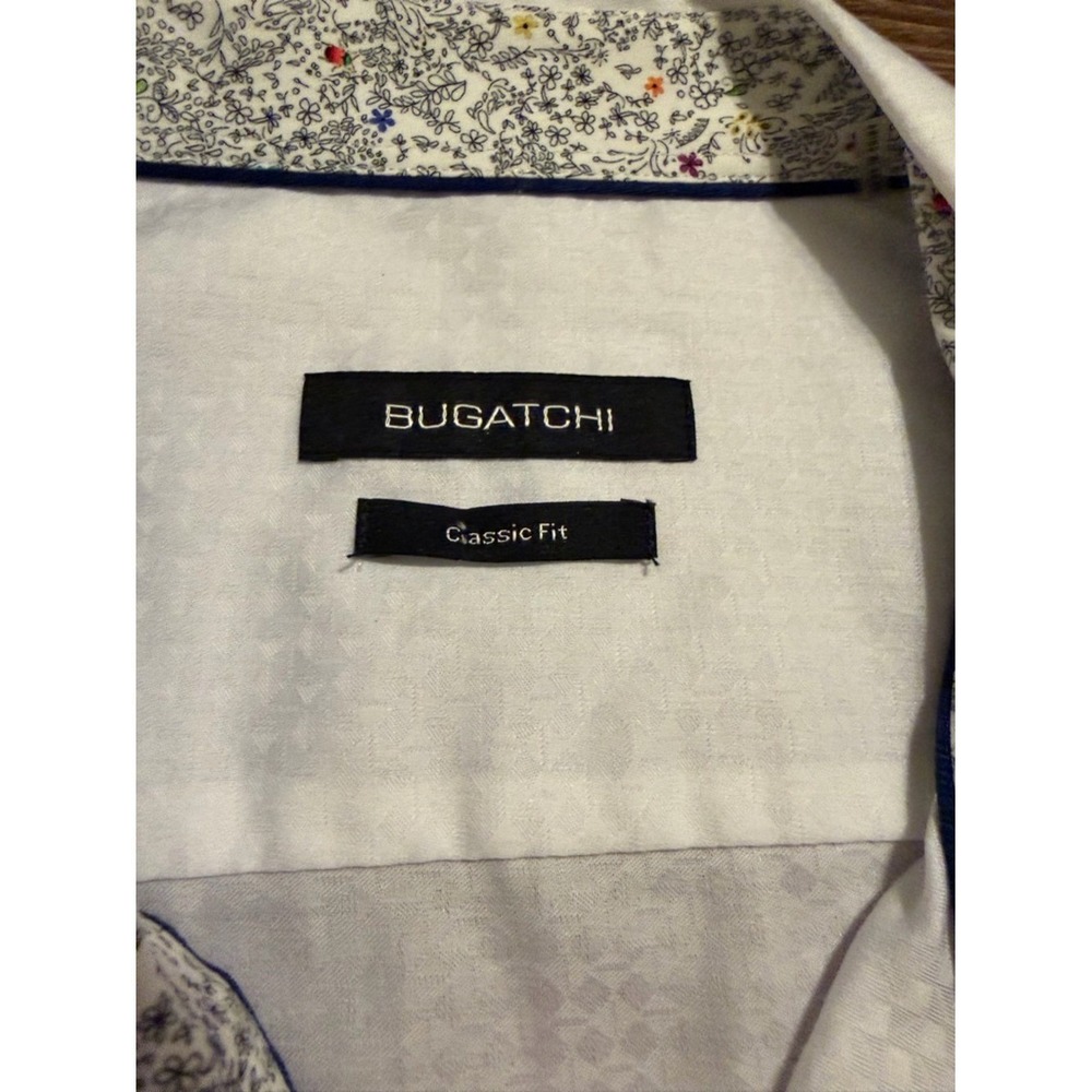 Bugatchi Mens XL White Geometric Jacquard Button Up Shirt Classic Fit Cotton - Picture 6 of 10